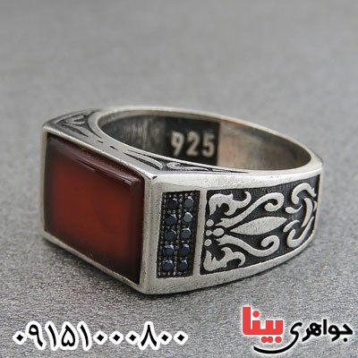 انگشتر عقیق قرمز میکروستینگ خوشرنگ مردانه خاص _کد:28975