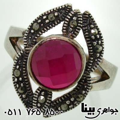 انگشتر یاقوت سرخ صنعتی زنانه با تراش گنبدی خاص