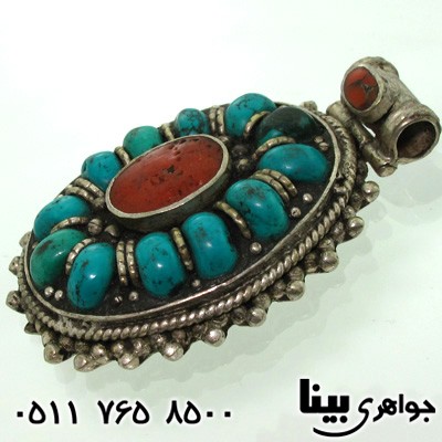گردنبند فیروزه هندی درشت طرح عتیقه