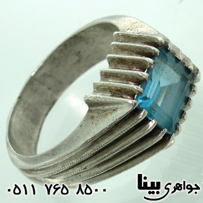 انگشتر توپاز آبی مردانه طرح ایتالیایی