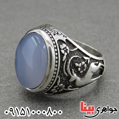 انگشتر عقیق یمنی کبود زیبا و شیک درشت مردانه