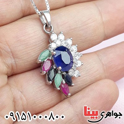 گردنبند چند جواهر رودیوم زنانه همراه با زنجیر _کد:29426