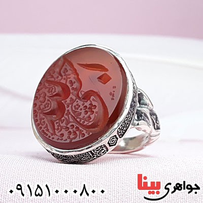 انگشتر عقیق قرمز خطی خاص با حکاکی حسبی الله