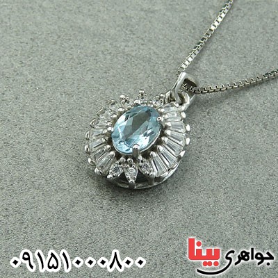 گردنبند توپاز آبی سوئیسی همراه با زنجیر رودیوم _کد:29476