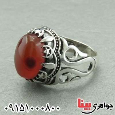 انگشتر عقیق یمنی سرخ خوشرنگ و خاص عالی مردانه _کد:29483