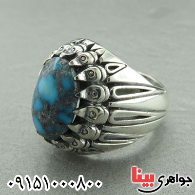انگشتر فیروزه نیشابوری شجری مردانه درشت و خاص _کد:29493