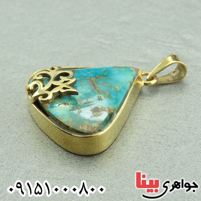 گردنبند فیروزه نیشابوری مدل اشکی با قاب دست ساز _کد:29494