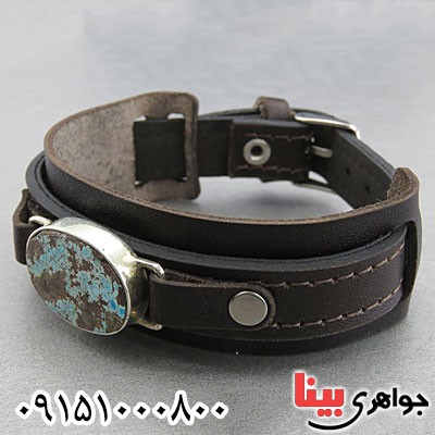 دستبند فیروزه نیشابوری شجری چرمی با قاب دست ساز _کد:29495