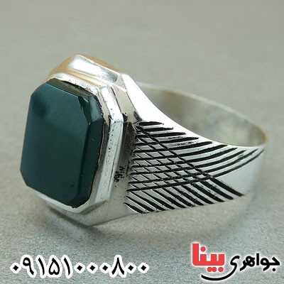 انگشتر عقیق سبز مردانه خوشرنگ همراه با حرز _کد:29498