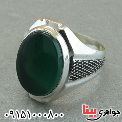 انگشتر عقیق سبز خاص مردانه زیبا همراه با حرز _کد:29504