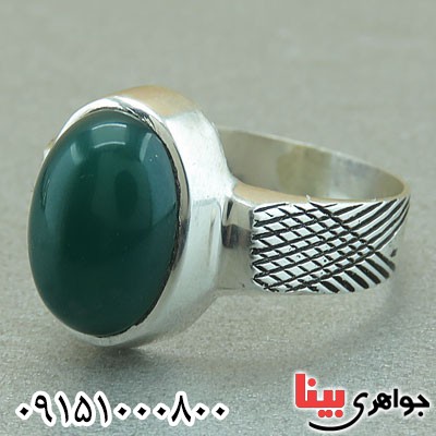 انگشتر عقیق سبز مردانه خوشرنگ حرز دار _کد:29508