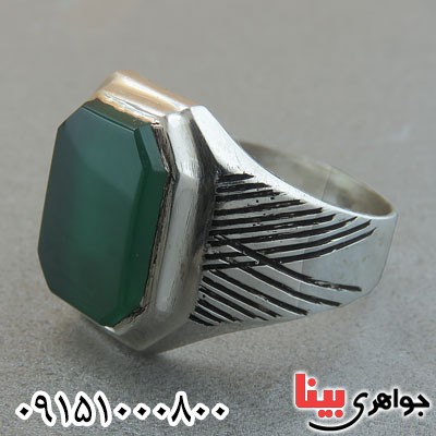 انگشتر عقیق سبز عالی مردانه حرز دار _کد:29509