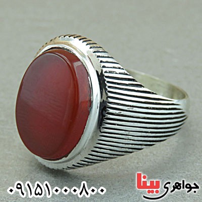انگشتر عقیق قرمز مردانه خوشرنگ حرز دار _کد:29542