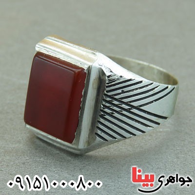 انگشتر عقیق قرمز مردانه زیبا همراه با حرز _کد:29544