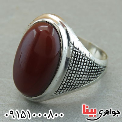 انگشتر عقیق قرمز مردانه عالی خوشرنگ همراه با حرز _کد:29548