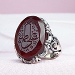 انگشتر عقیق کبدی خراسانی خطی مردانه شیک با حکاکی علی و فاطمه