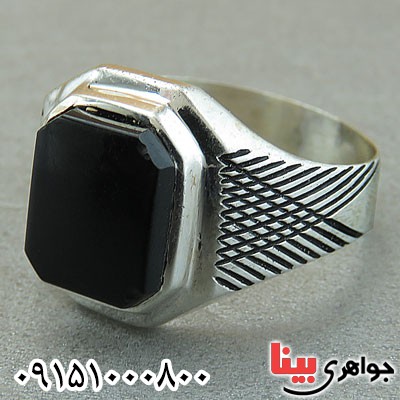 انگشتر عقیق سیاه (اونیکس) خاص عالی مردانه همراه با حرز _کد:29586
