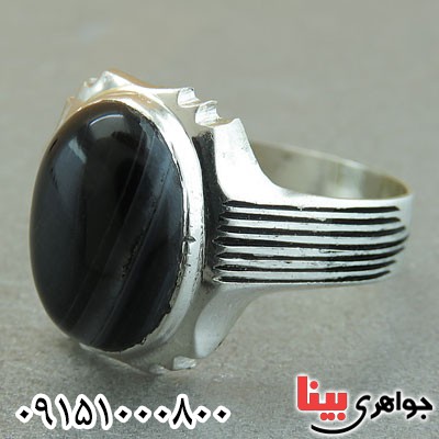 انگشتر عقیق سیاه (اونیکس) مردانه همراه با حرز _کد:29588