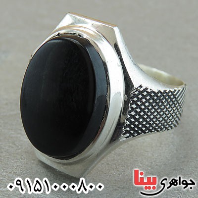 انگشتر عقیق سیاه (اونیکس) همراه با حرز مردانه زیبا _کد:29591
