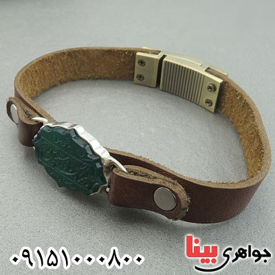 دستبند عقیق سبز خطی با حکاکی لبیک یا حسین _کد:29596