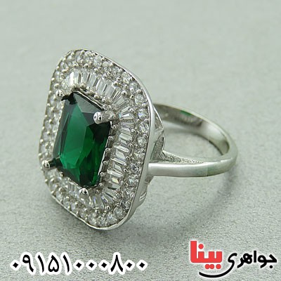انگشتر زمرد صنعتی رودیوم خوشرنگ و خاص زنانه _کد:29630