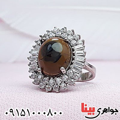 انگشتر عقیق یمنی باباقوری رودیوم زنانه خاص _کد:29638