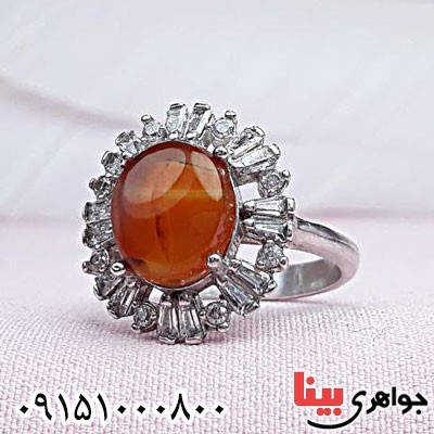 انگشتر عقیق یمنی پرتقالی رودیوم زنانه خوشرنگ