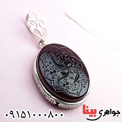 گردنبند عقیق کبدی خطی دست ساز با حکاکی یا رقیه