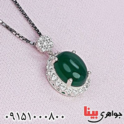 گردنبند عقیق سبز رودیوم همراه با زنجیر ونیزی