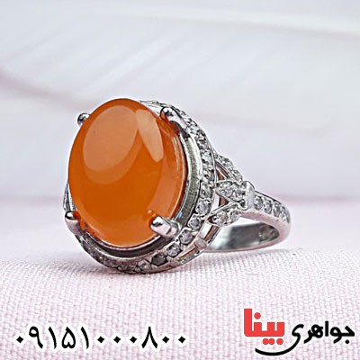انگشتر عقیق یمنی پرتقالی زنانه رودیوم زیبا و خاص