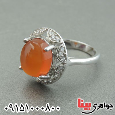 انگشتر عقیق یمنی شیک و خوشرنگ زنانه رودیوم _کد:29782