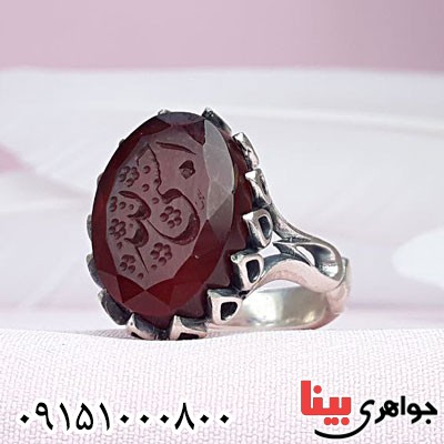 انگشتر عقیق کبدی خراسانی خطی با حکاکی حسبی الله _کد:29836