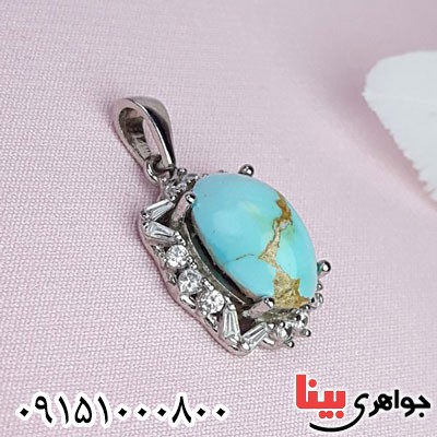 گردنبند فیروزه نیشابوری رودیوم زنانه خوشرنگ گردنبند فیروزه نیشابوری رودیوم زنانه خوشرنگ