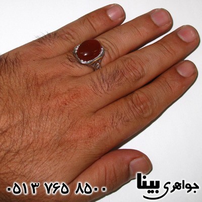 انگشتر عقیق یمنی مردانه شبکه کاری