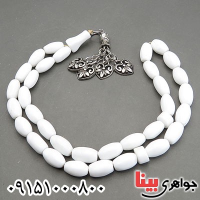 تسبیح عقیق یمنی سفید 33 دانه ای خاص و زیبا _کد:29961