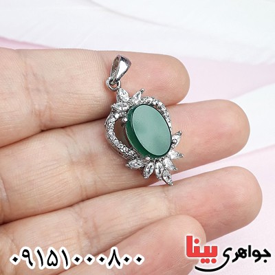گردنبند عقیق سبز رودیوم زنانه خاص و خوشرنگ