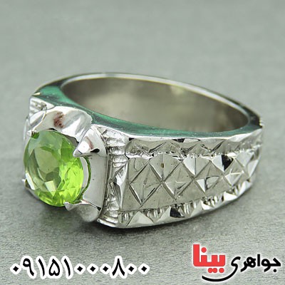 انگشتر زبرجد دست ساز فاخر مردانه رودیوم خوشرنگ