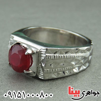 انگشتر یاقوت سرخ مردانه رودیوم دست ساز فاخر خوشرنگ _کد:30068