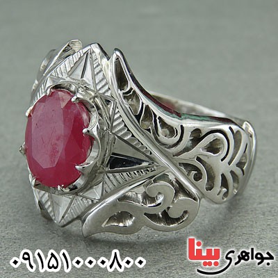 انگشتر یاقوت سرخ رودیوم خاص مردانه دست ساز فاخر _کد:30072