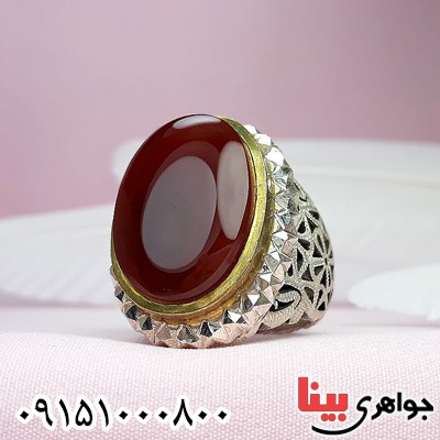 انگشتر عقیق یمنی کبدی دست ساز فاخر درشت مردانه