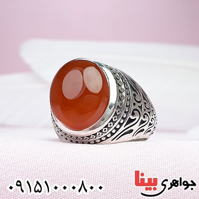 انگشتر عقیق یمنی پرتقالی مردانه خاص عالی _کد:30090