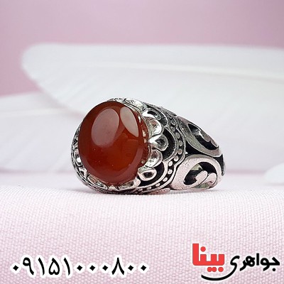 انگشتر عقیق یمنی سرخ مردانه عالی زیبا و خوشرنگ _کد:30094
