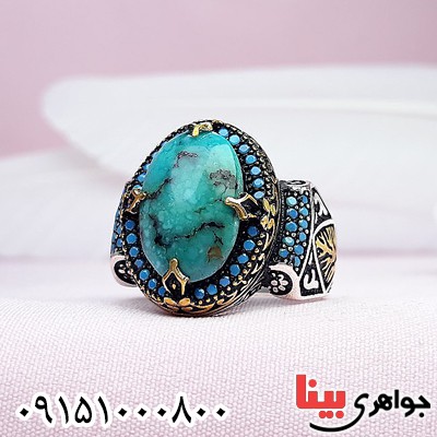 انگشتر فیروزه نیشابوری مردانه با رکابی خاص _کد:30103