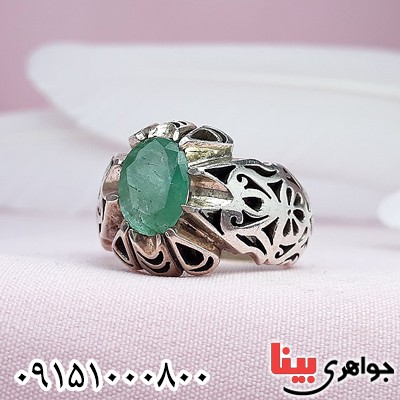 انگشتر زمرد مردانه دست ساز فاخر و درشت