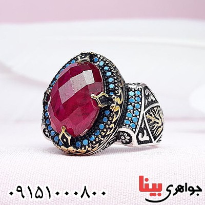 انگشتر یاقوت سرخ صنعتی اسپرت و خاص مردانه