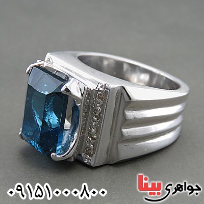 انگشتر توپاز لندن دور الماس دست ساز فاخر رودیوم _کد:30124