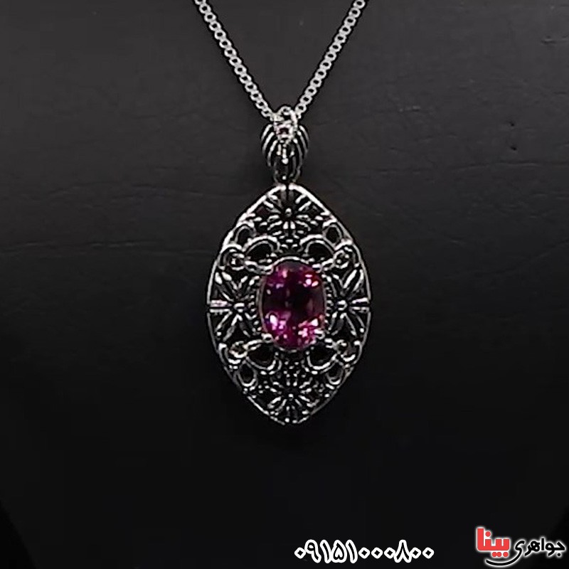 گردنبند توپاز صورتی و الماس رودیوم زنانه فاخر _کد:30142