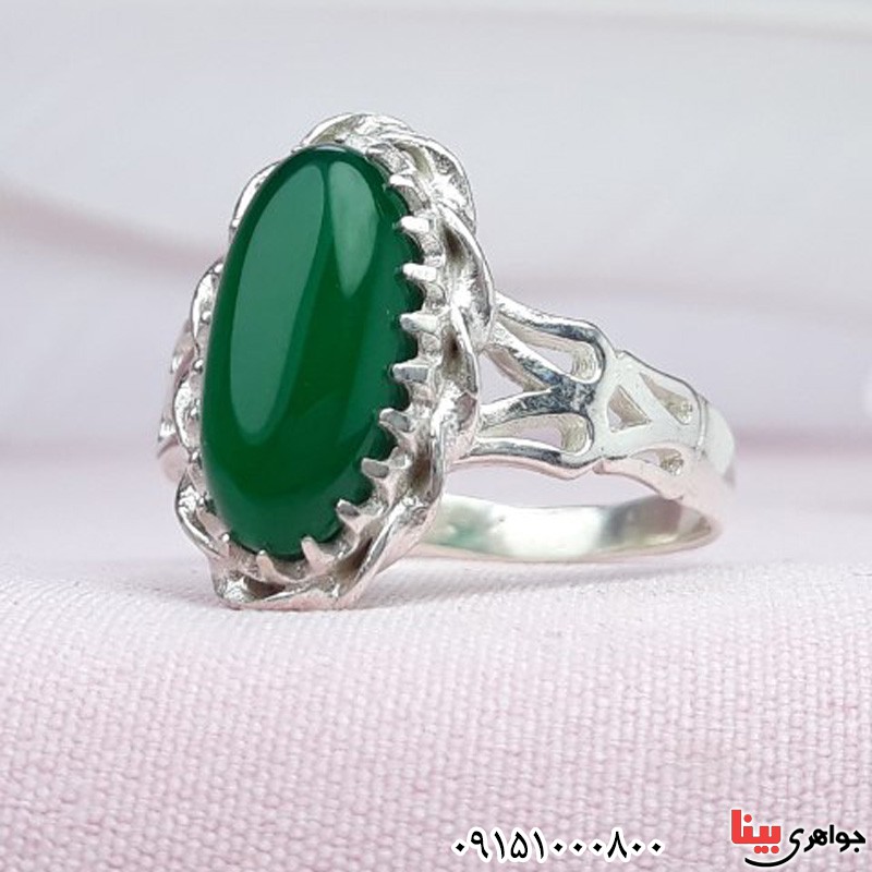 انگشتر عقیق سبز زنانه خوشرنگ _کد:30158