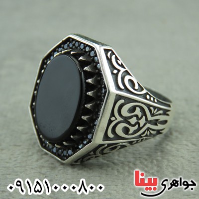 انگشتر عقیق سیاه (اونیکس) مردانه میکروستینگ زیبا _کد:30195