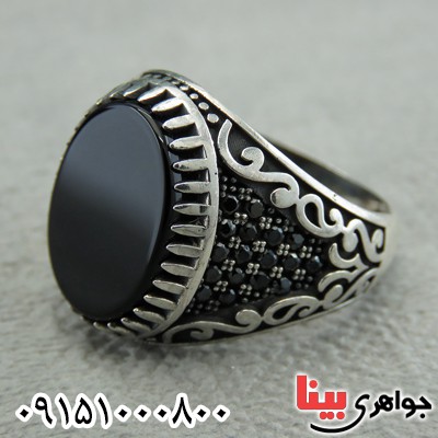 انگشتر عقیق سیاه (اونیکس) مردانه زیبا میکروستینگ خاص _کد:30205